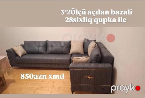 Künc divanı – 3×2 ölçü, açılan, bazalı model. 28 sıxlıq qupka (süngər)