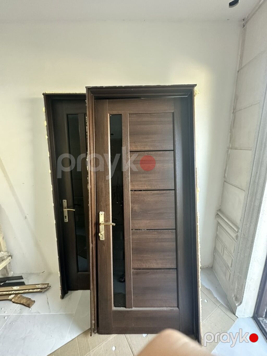 Taxta giriş/otaq qapısı dəsti - Material: tünd qəhvəyi rəngli taxta — Pəncərələr, qapılar, balkonlar, Sumqayıt