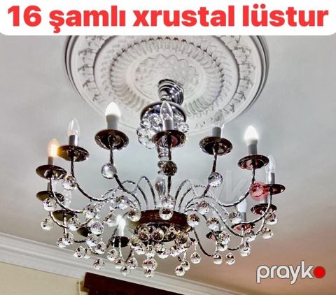 Çılçıraq, 10 və daha çox lampa, Xrustal — Bakı