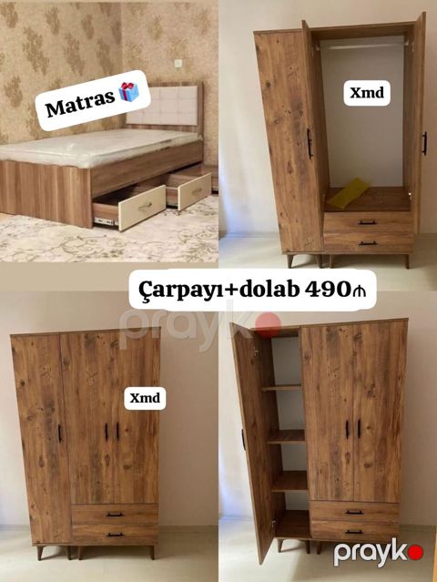 Çarpayı + Dolab dəsti - Komplekt: taxta teksturalı tək çarpayı və — Mehdiabad