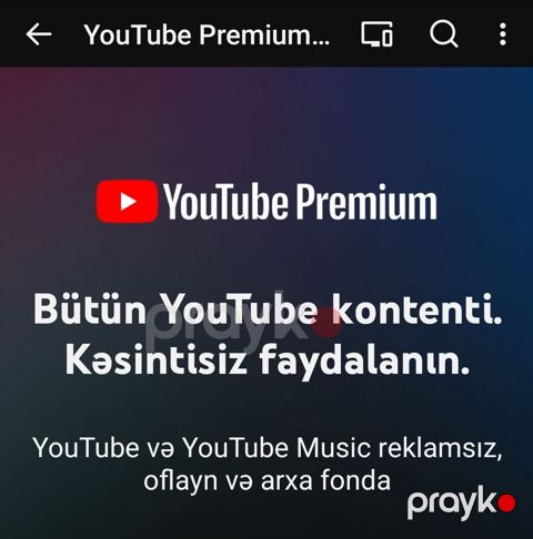 YouTube Premium abunəliyi Xüsusiyyətlər: - Bütün YouTube kontentindən