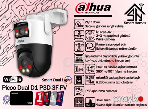 Dahua 3MP Wi-Fi kamerası Picoo Dual D1 DH-P3D-3F-PV — Bakı