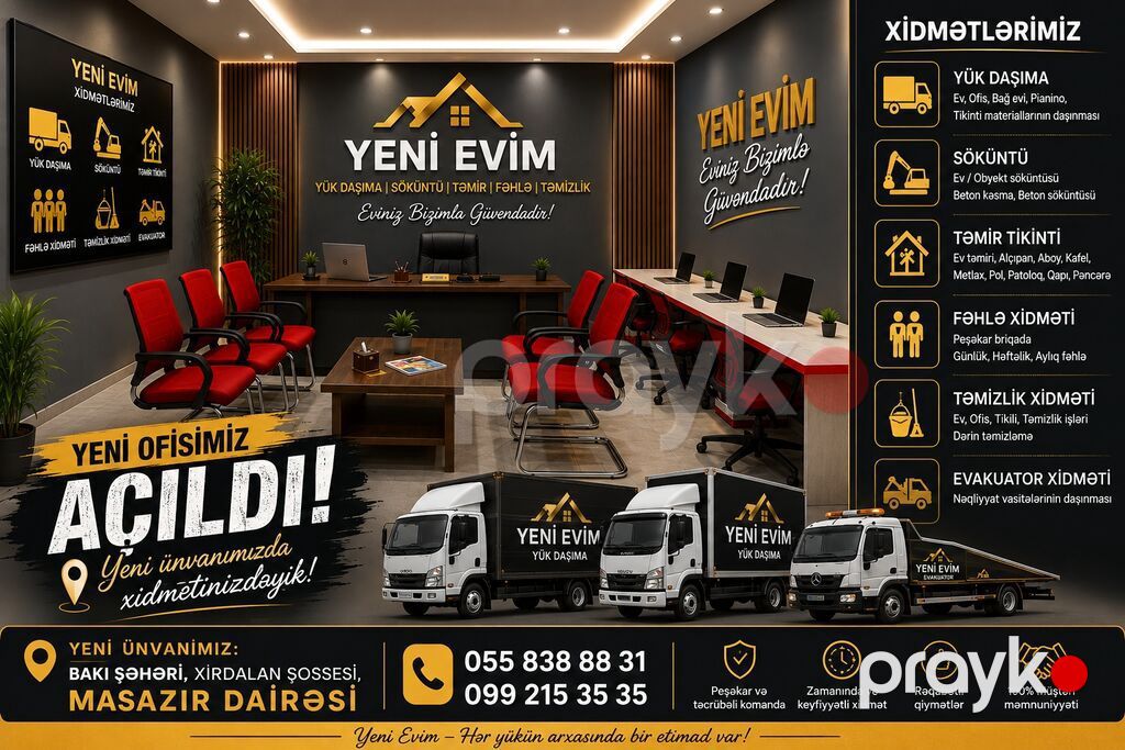 “Yeni Evim” – Yükdaşıma və Köçürmə Xidməti Xidmət sahələri: - Ev — Yük daşıma xidmətləri, Masazır (2)