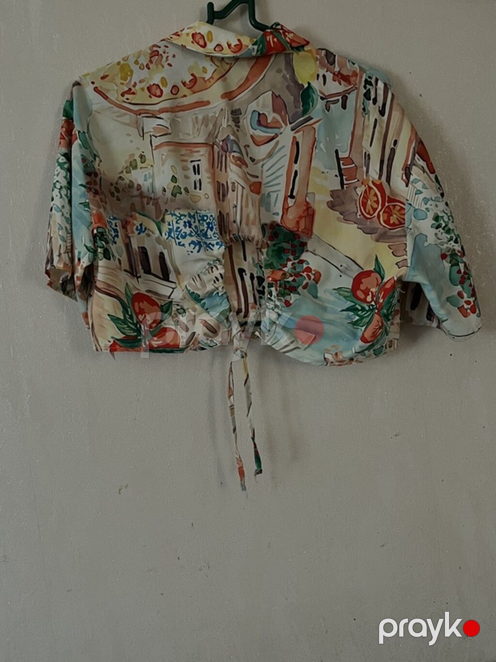 Trendyol Quzu Markası Crop - Retro üslubda rəngarəng akvarel naxışlı — Köynək, Bakı (2)