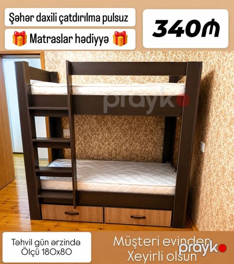 İki mərtəbəli çarpayı – kompakt və funksional dizayn. - Ölçü: 180x80 — Mehdiabad