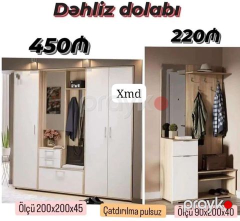 Dəhliz dolabı dəsti Variant 1 – 450₼ - Ölçü: 200×200×45 sm - Geniş — Bakı