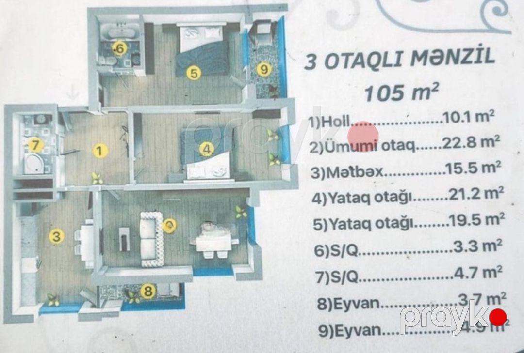 Satılır 3 otaqlı yeni tikili 106 m² — Mənzil, Bakı (7)