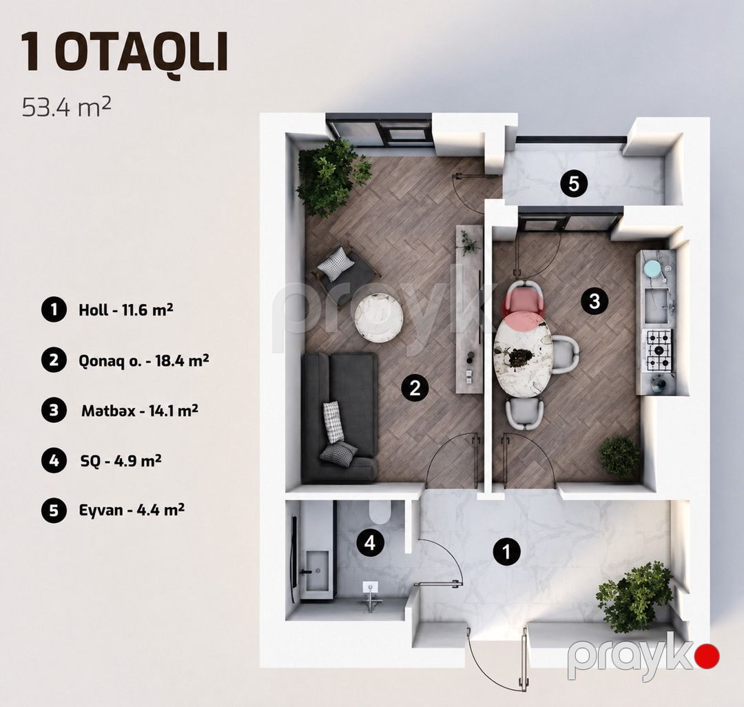 Satılır 2 otaqlı yeni tikili 53.4 m² — Mənzil, Bakı (3)