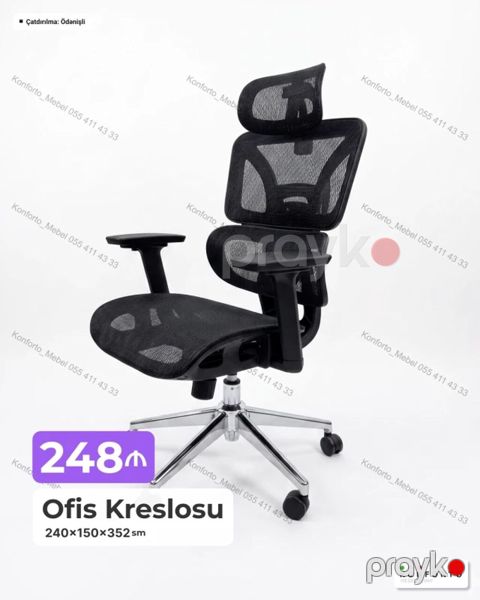 Ofis Kreslosu – 240×150×352 sm - Ergonomik dizayn: başlıq, bel — Bakı