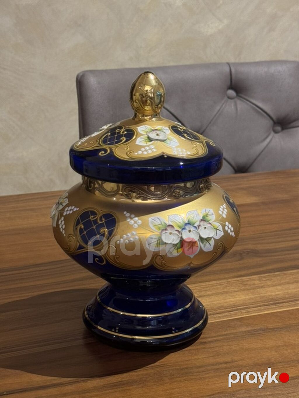 Qapaqlı bəzəkli şüşə qab - Material: qalın kobalt-mavi şüşə - Üslub — Süfrə qabı, Bakı (2)