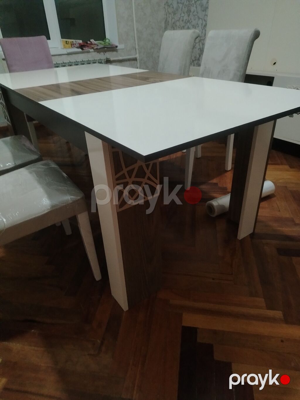 Qonaq otağı üçün, İşlənmiş, Açılan, Dördbucaq masa, 8 stul — Masalar və stullar, Bakı (6)