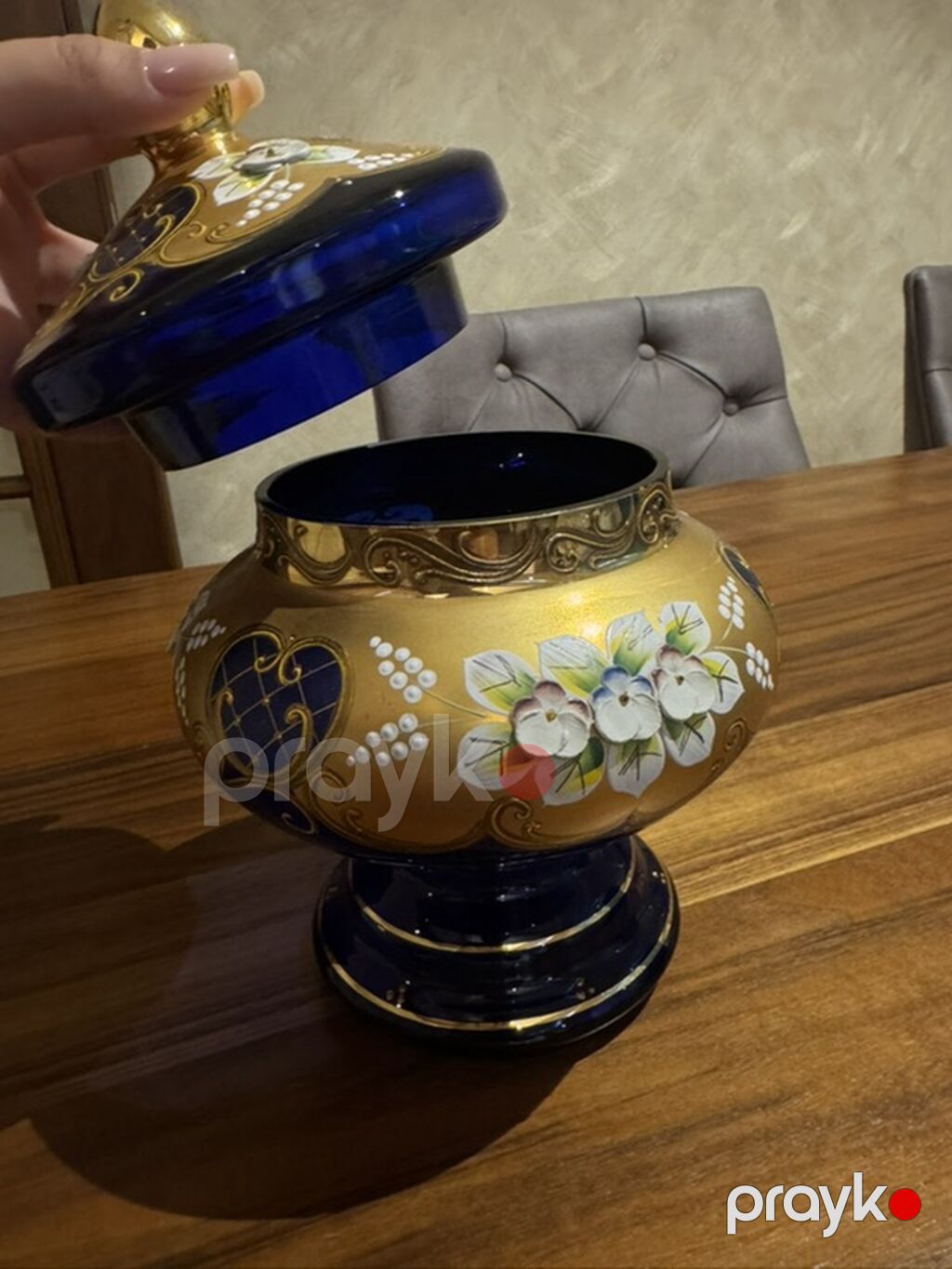Qapaqlı bəzəkli şüşə qab - Material: qalın kobalt-mavi şüşə - Üslub — Süfrə qabı, Bakı (6)