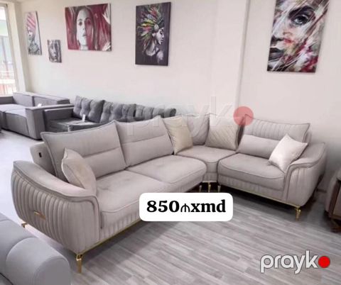 Künc divan dəsti - Rəng: açıq boz/bej tonları - Forması: L-şəkilli — Bakı