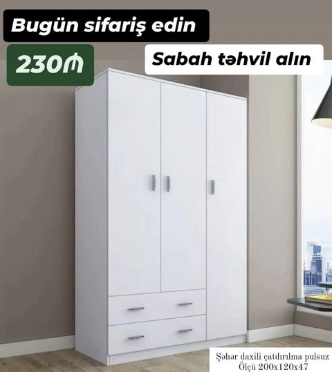 Ağ rəngdə 4 qapılı və 2 çekmecəli şkaf - Ölçü: 200 x 120 x 47 sm — mebeldivansifarisle — Шкафы