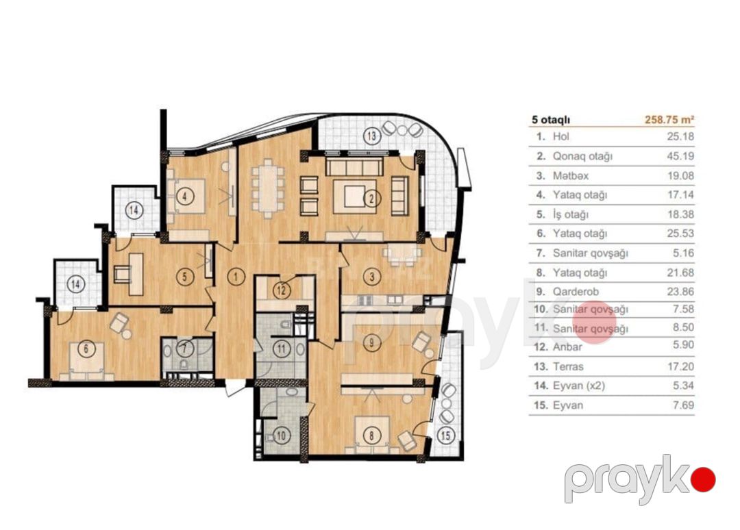 Satılır 5 otaqlı yeni tikili 258.6 m² — Mənzil, Bakı (7)