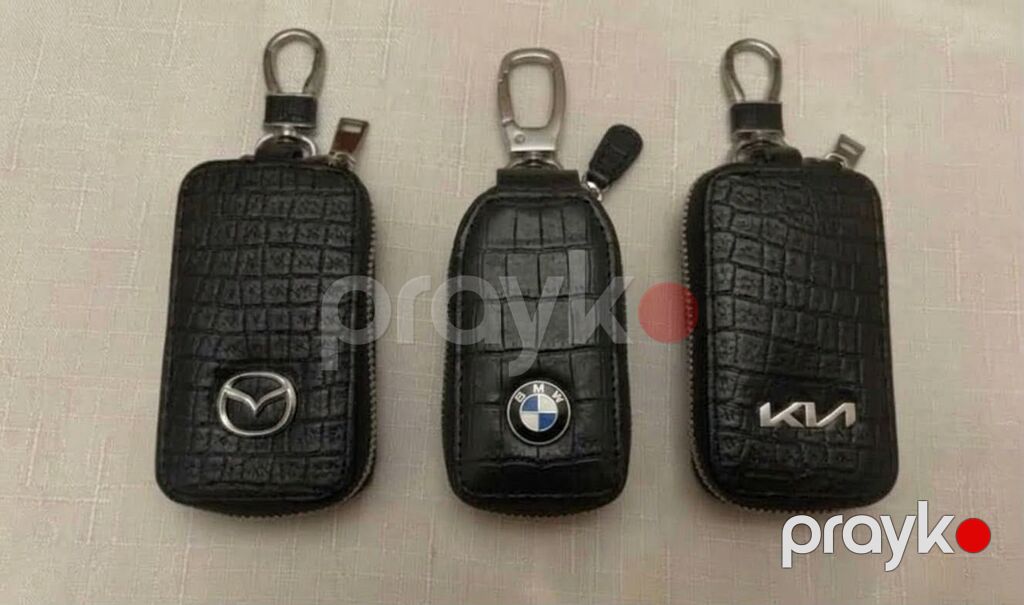 Qara rəngli dəri avtomobil açar çantaları - Brend loqotipləri: Mazda — Salon detalları, Bakı (3)
