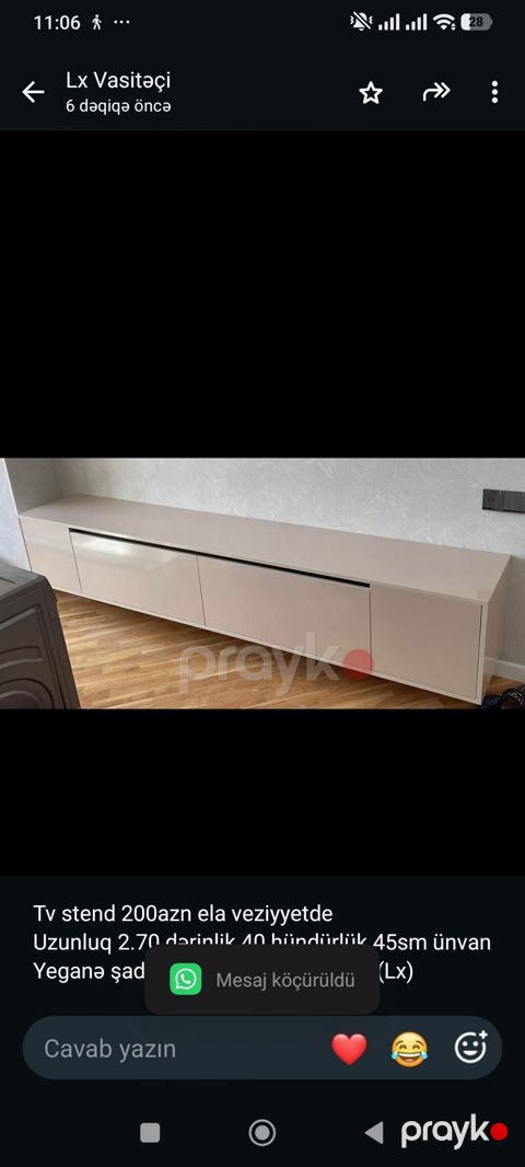 Tv stend 200azn ela veziyyetde Uzunluq 2.70 dərinlik 40 hündürlük 45sm — Bakı