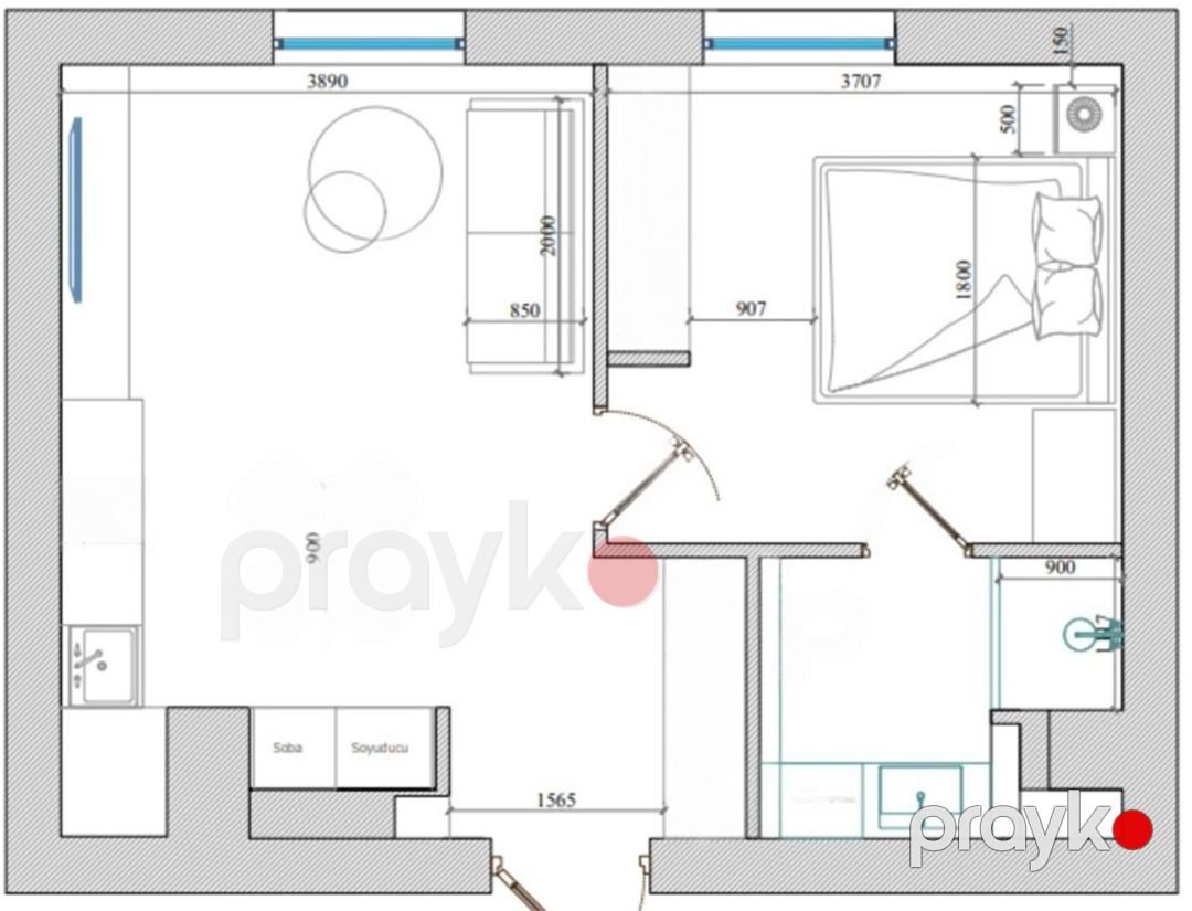 Satılır 2 otaqlı yeni tikili 44 m² — Mənzil, Bakı (7)