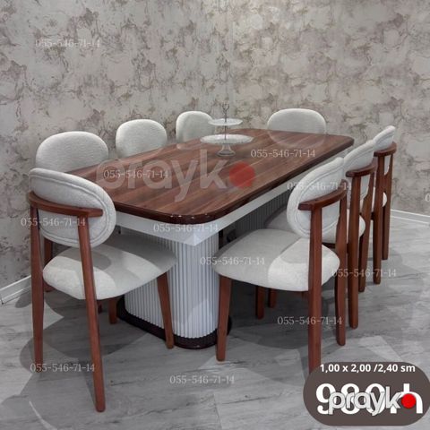 Yemək otağı dəsti: 1 masa + 8 stul - Masa ölçüləri: 1,00 x 2,00 — Bakı