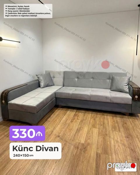 Künc divan – 240×150 sm Xüsusiyyətlər: - Mexanizm: açılan, bazalı — Bakı