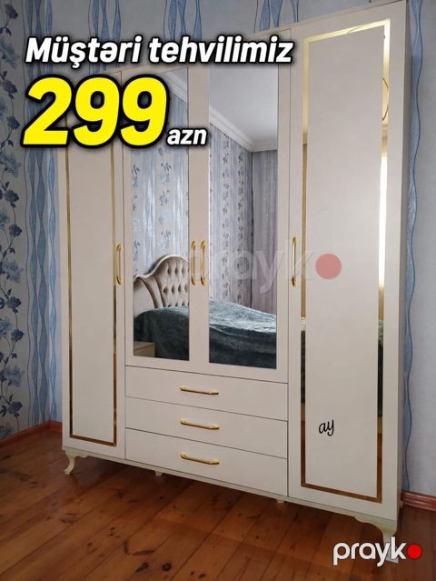 Ağ rəngli, klassik üslubda paltar şkafı. - Qiymət: 299 AZN (şəkildə — Bakı