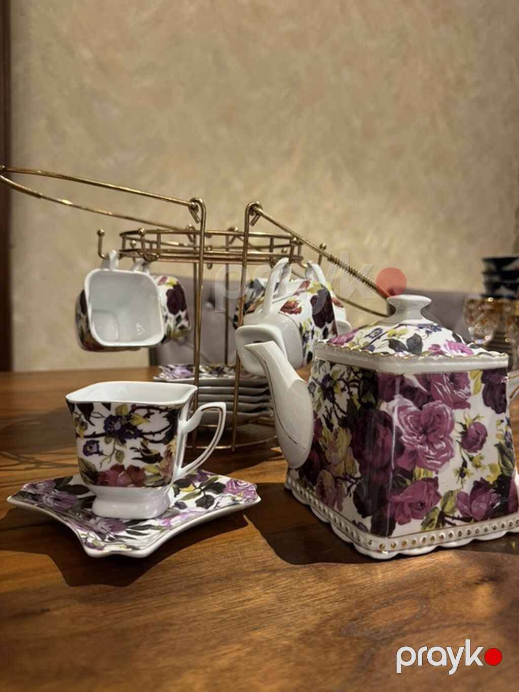 Çay dəsti, rəng - Bənövşəyi, Farfor, 6 nəfərlik — Süfrə qabı, Bakı (2)