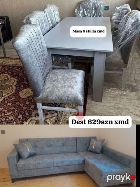 Yemək otağı və qonaq otağı üçün mebel dəsti - Yemək masası + 6 ədəd — Bakı