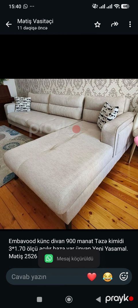 Embavood künc divan 900 manat Təzə kimidi 3*1.70 ölçü açılır baza var — Bakı