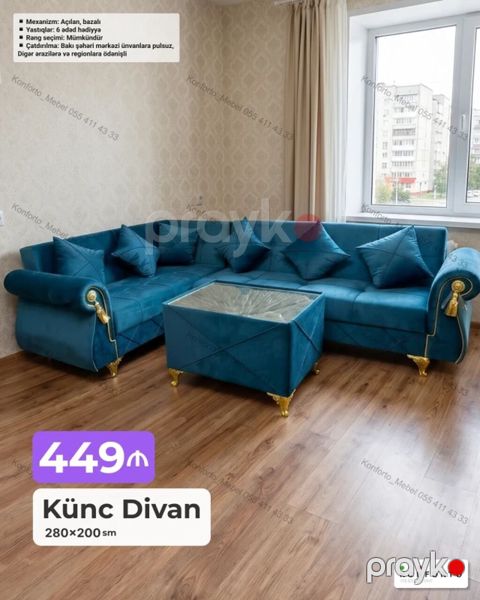 Künc divan – 280×200 sm - Açılan, bazalı mexanizm: yatacaq funksiyası — Bakı