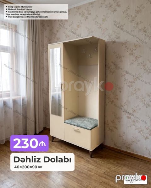 Dəhliz dolabı – 40×200×90 sm - Funksional planlama: asılqanlı açıq — Bakı