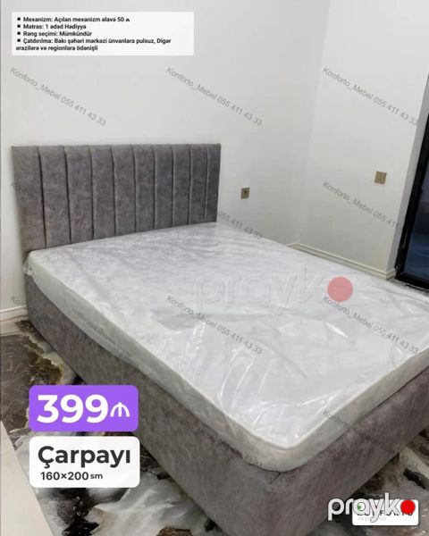 Çarpayı – 160×200 sm - Yumşaq döşəka altı baza və hündür, şaquli — Bakı
