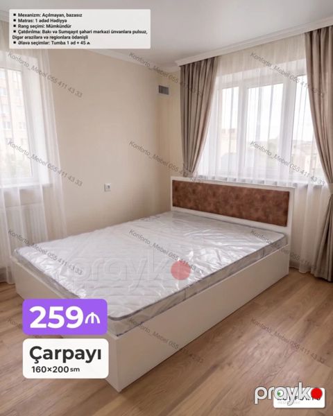 Çarpayı – 160×200 sm Mexanizm: açılmayan, bazasız Dəst: 1 ədəd — Bakı