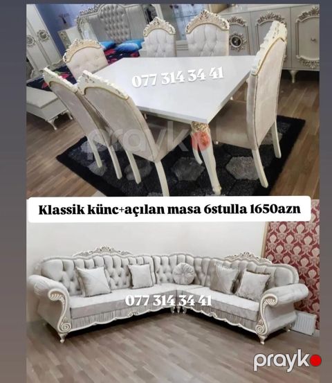 Klassik üslubda mebel dəsti. - Künc divan: bəzəkli taxta oyma — Bakı