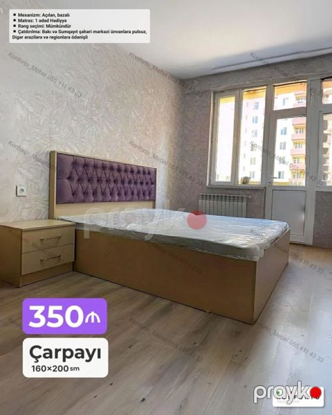 Çarpayı – 160×200 sm - Mexanizm: açılan, bazalı (içində geniş saxlama — Bakı