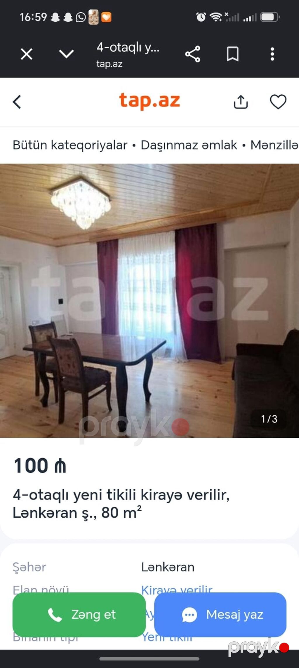 Lənkəran şəhərində 3otaqlı, 80 m² sahəli mənzil kirayə təklif olunur — Mənzil, Lənkəran (3)