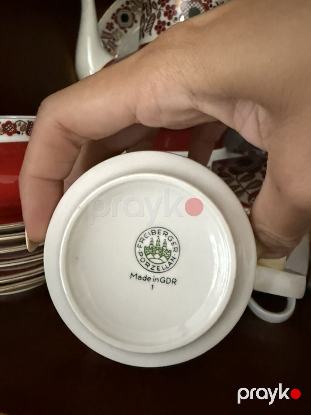 Çay dəsti, rəng - Qırmızı, Farfor, 12 nəfərlik, Almaniya — Süfrə qabı, Digah (4)