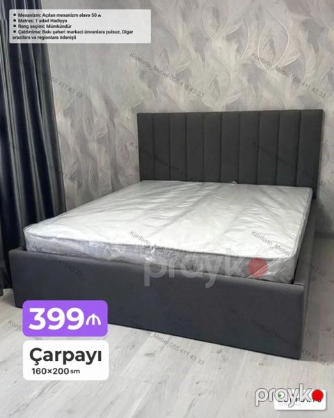 Çarpayı – 160×200 sm - Zərif, modern dizaynlı, başlıqlı yumşaq — Bakı