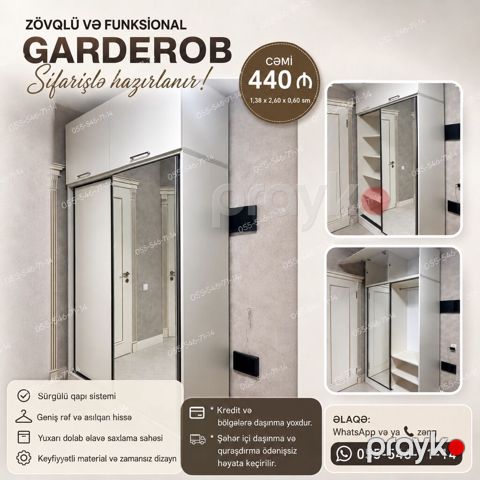 Düz dolab, Qarderob, Kupe, 2 qapılı — Bakı