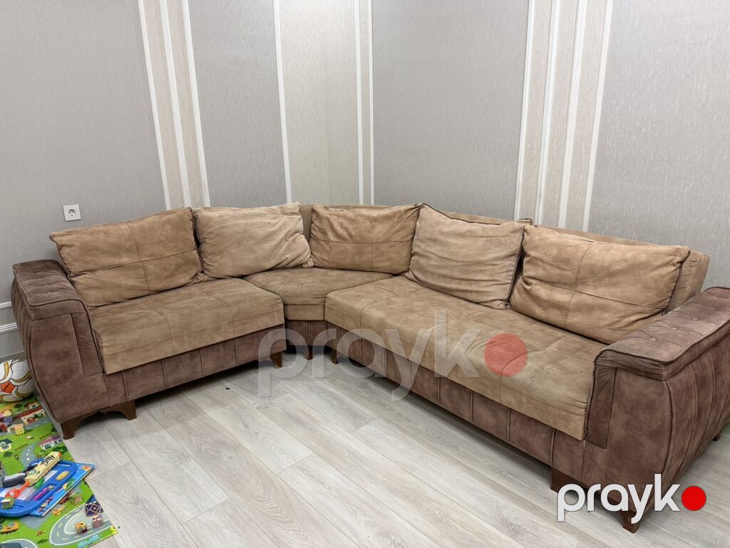 Künc divan – yumşaq toxunuşlu süet/parça kombinasiyalı döşəmə, iki — Divanlər, Bakı (2)