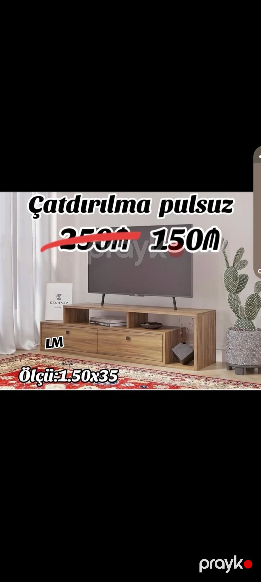 TV altlığı / TV stendi - Ölçü: 1.50 x 35 sm - Rəng variantları: təbii — Televizor altlıqları və standlar, Bakı (2)