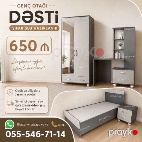 Gənc otağı mebel dəsti – sifarişlə hazırlanır Tərkib: - İki qapılı — Bakı