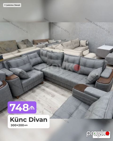 Künc Divan – 300×200 sm - L‑şəkilli geniş künc divan, 300×200 sm ölçü — Bakı