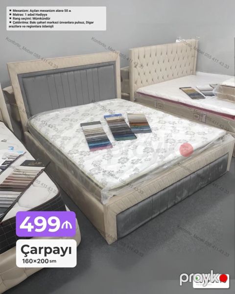 Çarpayı – 160×200 sm - Yumşaq başlıq və ayaq hissəsi ilə müasir — Bakı