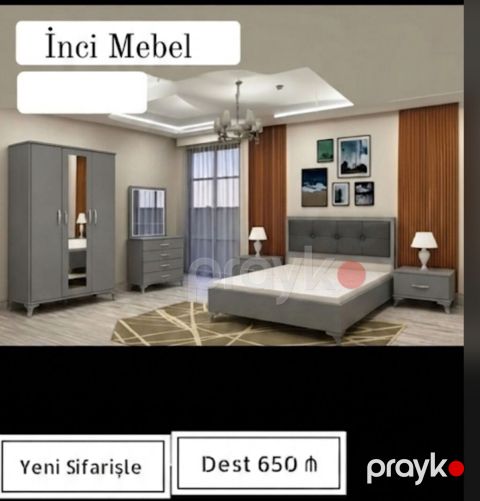 İnci Mebel – Yataq otağı dəsti Dəst 650 - Müasir dizaynlı, boz — Bakı