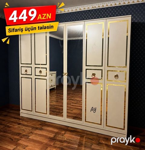 Klassik üslubda qonaq/yataq otağı üçün geniş paltar şkafı. - 6 qapılı — Bakı