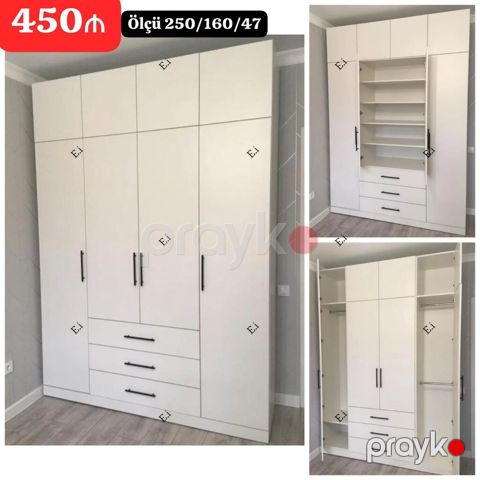 Ağ rəngli çoxfunksiyalı paltar dolabı - Ölçü: 250/160/47 sm (şəkildə — Bakı