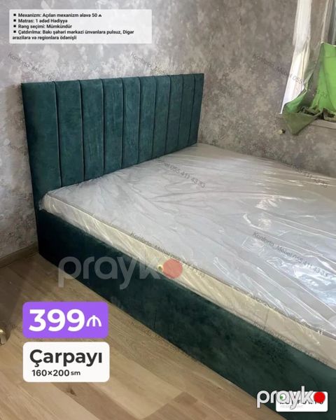 Çarpayı – 160×200 sm - Yumşaq, hündür başlıqla dizayn edilmiş, parça — Bakı