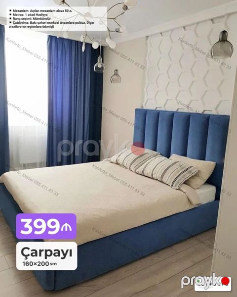 Yataq çarpayısı – 160×200 sm - Yumşaq, hündür başlıqla müasir dizayn — Bakı