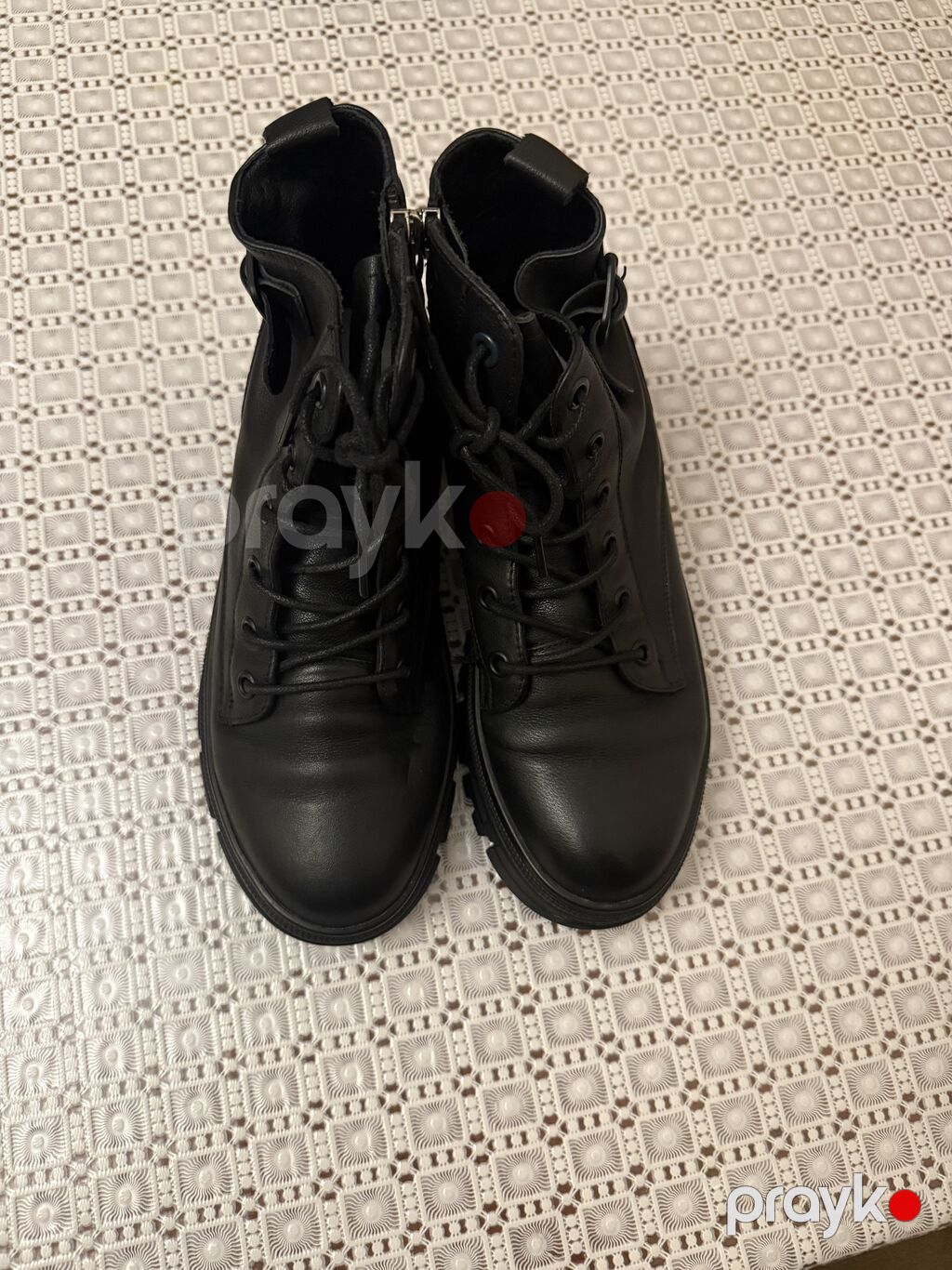Qara dəri bağcıqlı ayaqqabı/çəkmə - Rəng: tam qara - Material: yumşaq — Botinka, Şəki (2)