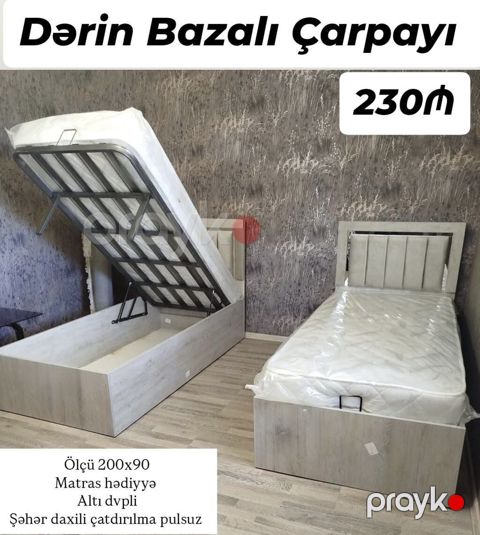 Dərin bazalı tək çarpayı - Ölçü: 200x90 - Dərin bazalı model, altı — Bakı